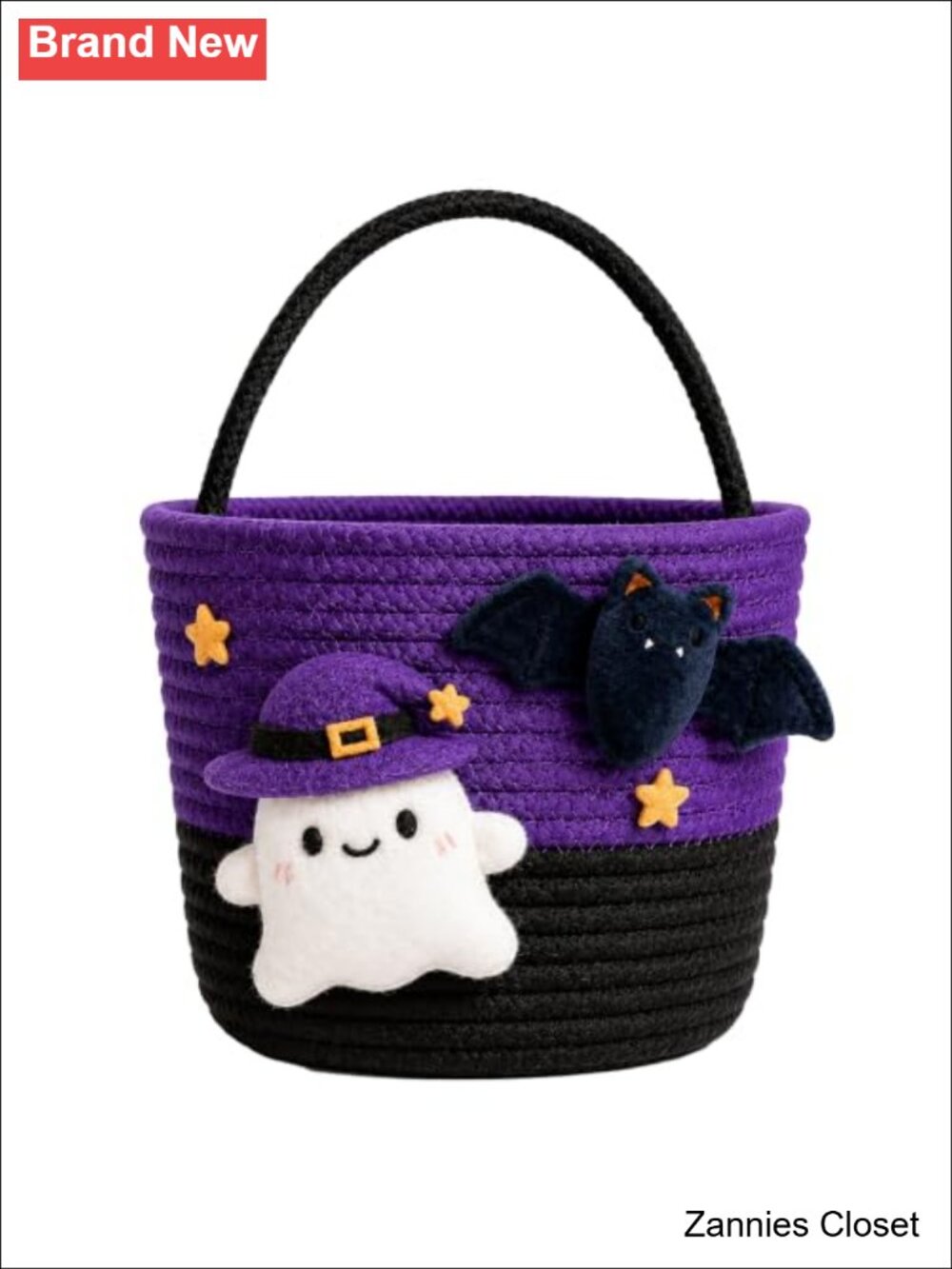 👻 Halloween Bucket with Handle Cotton Woven Rope Trick or Treat Candy Basket